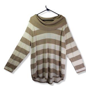 New JEANNE PIERRE 1X Tan, Ivory Cream Stripe Cowl Neckline Sweater NWT